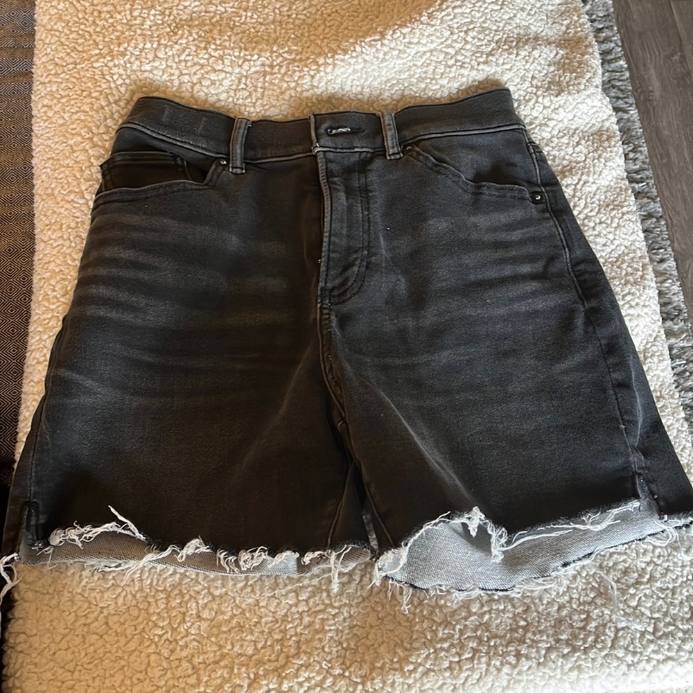 Black denim midi high rise shorts